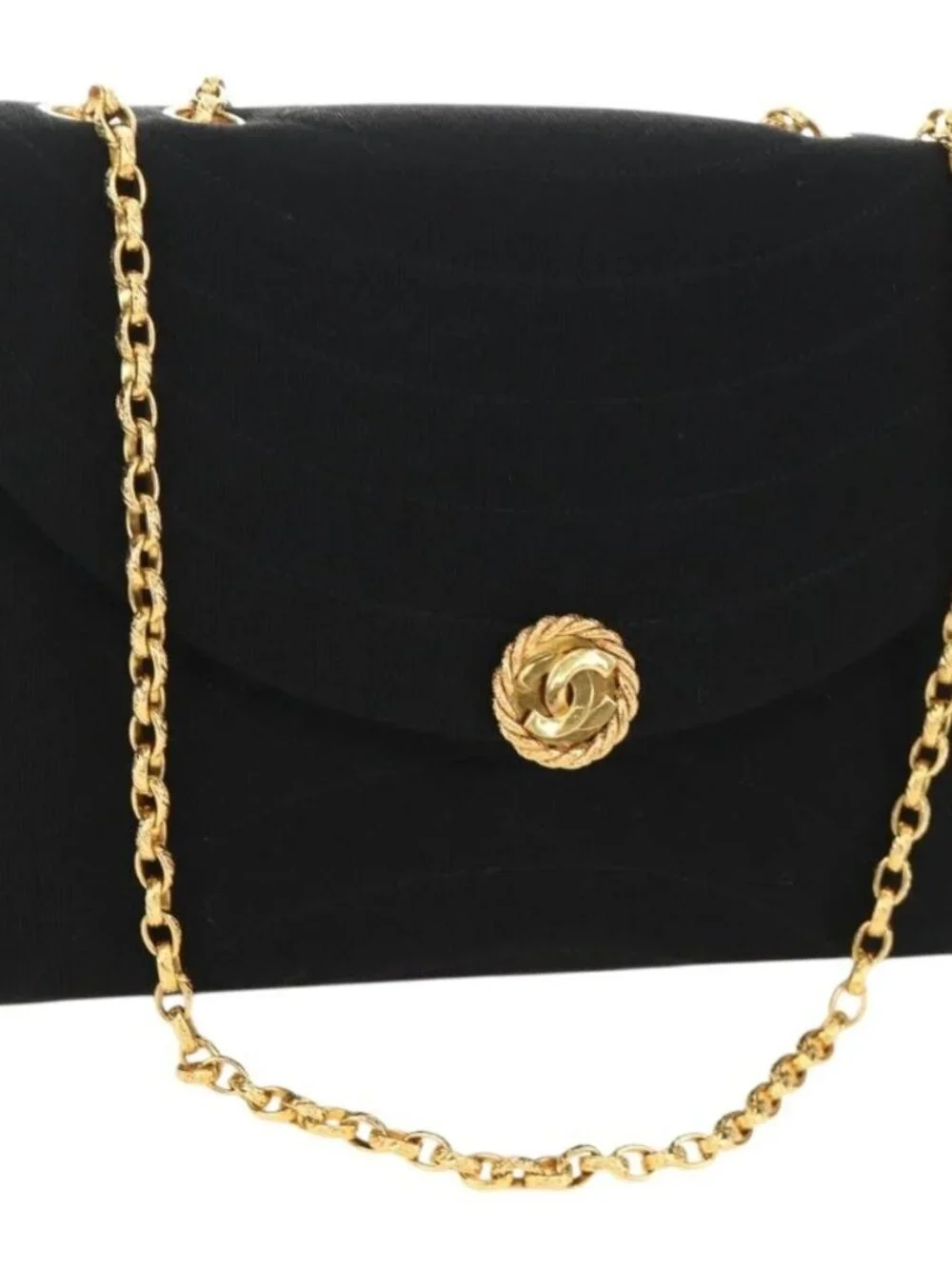 CHANEL Chain Shoulder Bag Cotton Black Gold CC Auth BA13415V